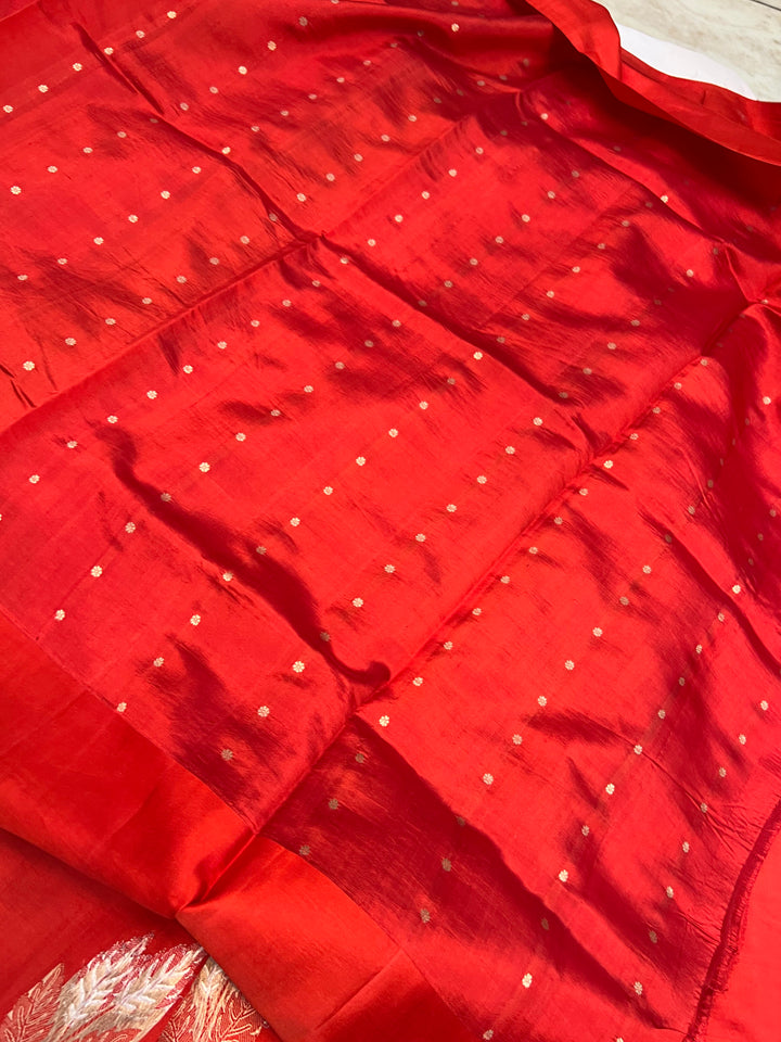 Red Pure Silk Handloom Banarasi Saree with Kadhwa motifs