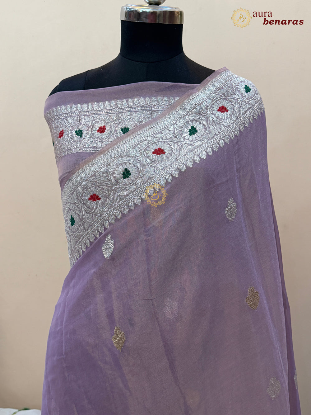 Lavender Chiffon Tissue Silk Banarasi Saree with Sona Rupa