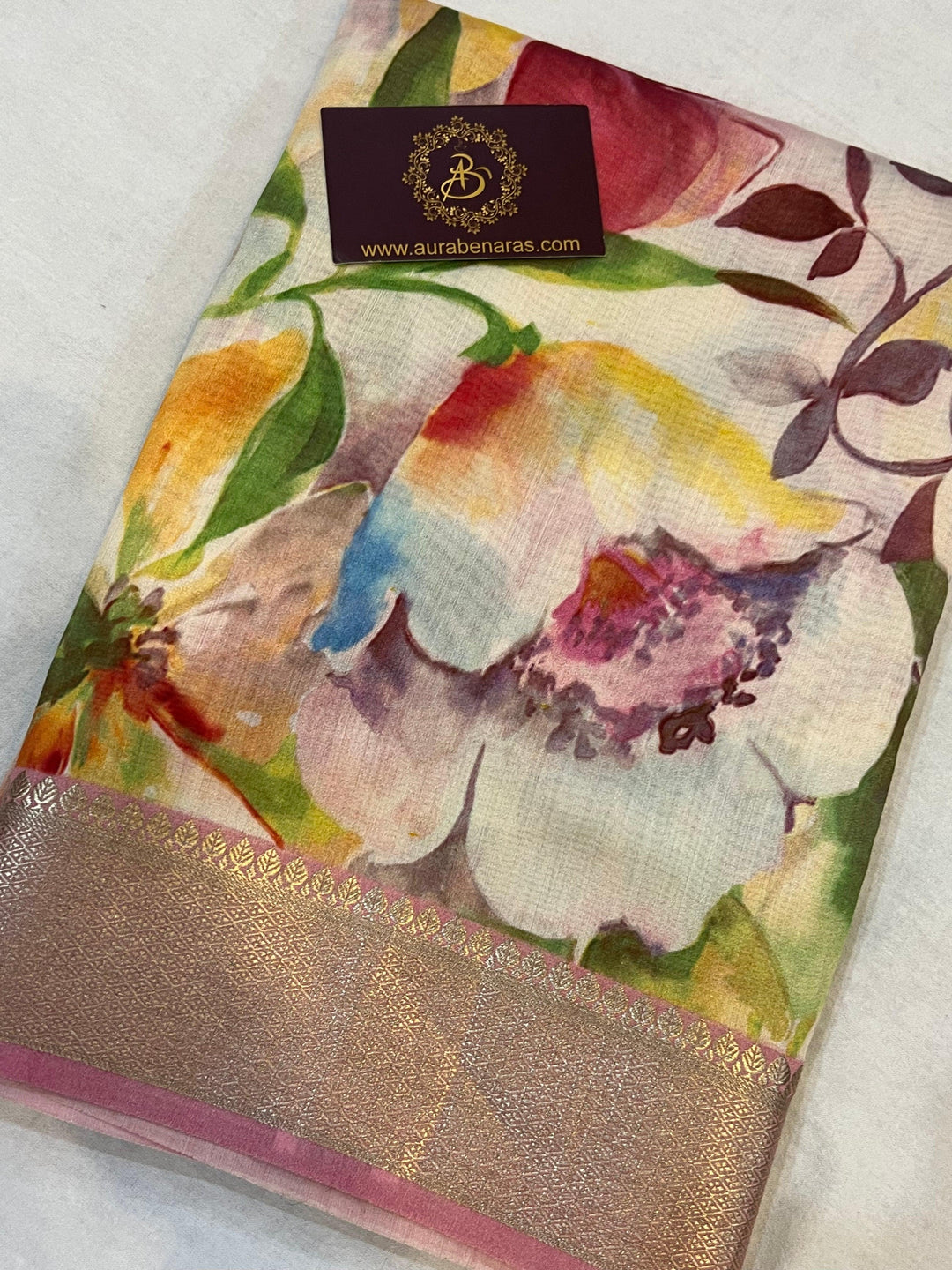 White Banarasi Handloom Chiniya Silk Saree - Aura Benaras