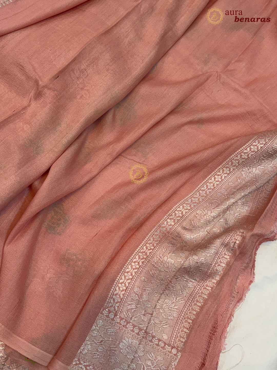  Patel Peach Tussar Georgette Banarasi Saree with Tilfi Meenakari