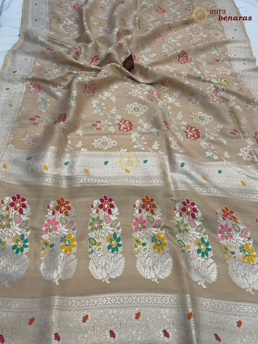  Beige Tussar Georgette Banarasi Saree with Tilfi Meenakari