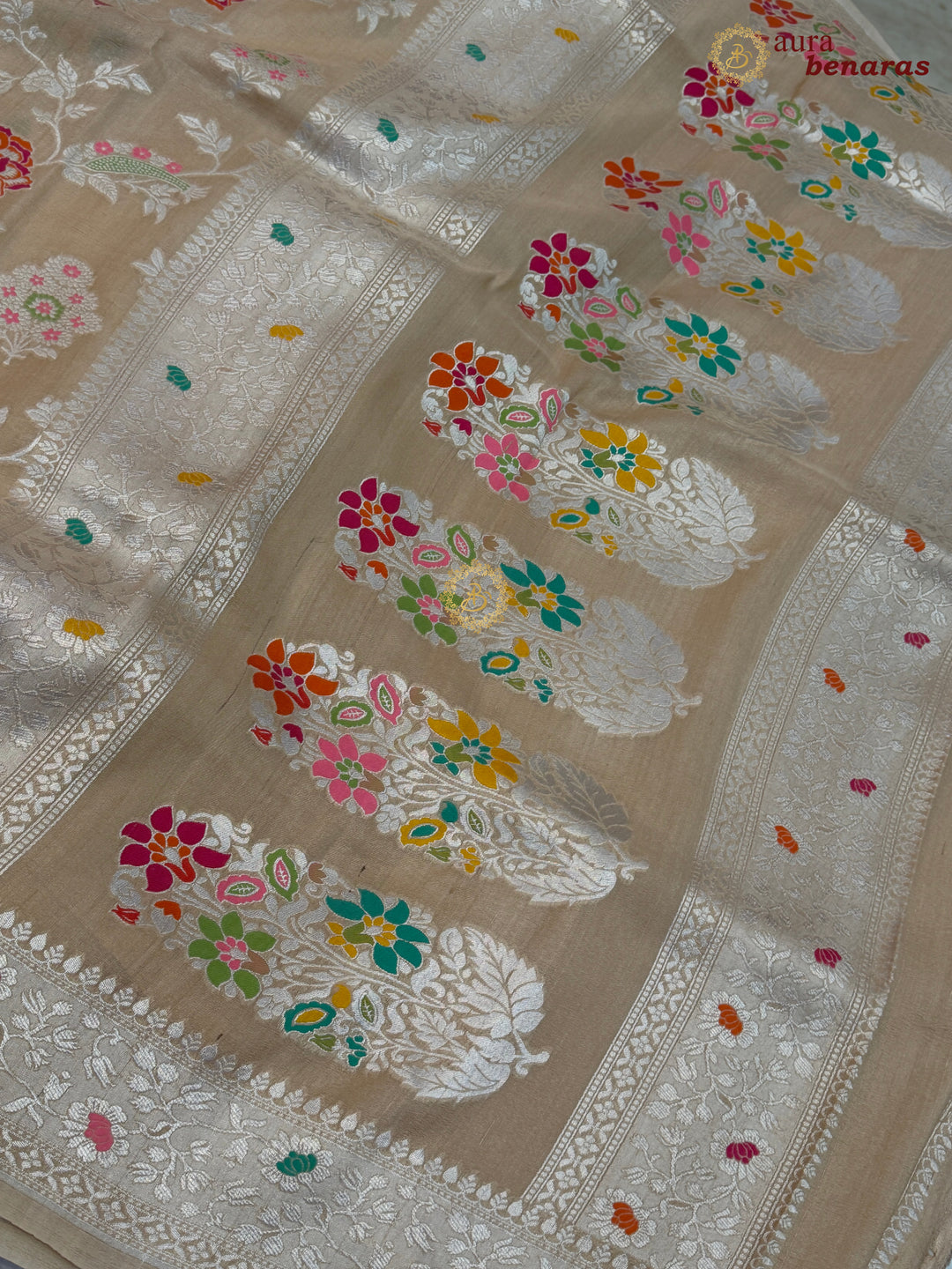  Beige Tussar Georgette Banarasi Saree with Tilfi Meenakari