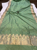 Pista Green Banarasi Handloom Katan Silk Saree - Aura Benaras