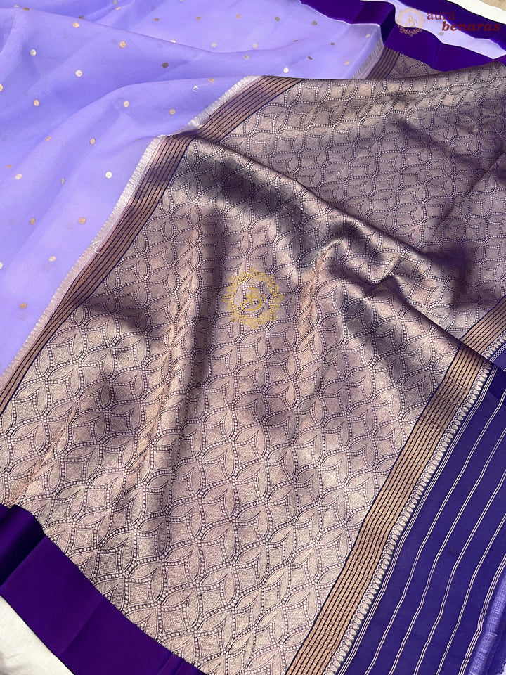 Lavender Pure Banarasi Handloom Kora Silk Saree with Kadhwa Buti & Mashru Border