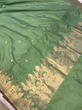 Pista Green Banarasi Handloom Katan Silk Saree - Aura Benaras