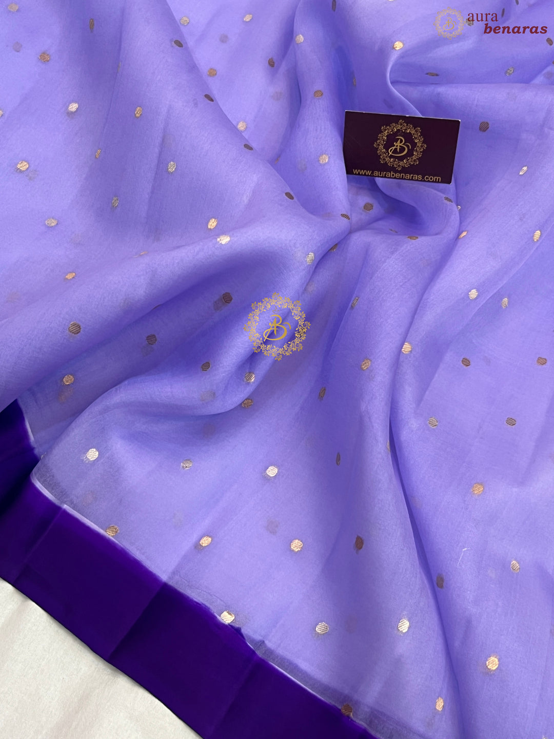 Lavender Pure Banarasi Handloom Kora Silk Saree with Kadhwa Buti & Mashru Border