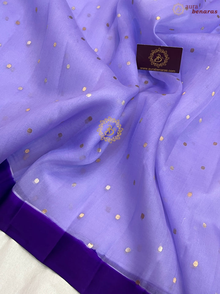 Lavender Pure Banarasi Handloom Kora Silk Saree with Kadhwa Buti & Mashru Border