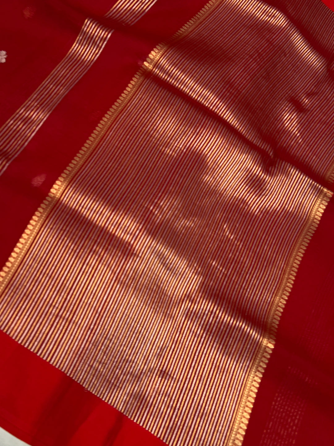 Red Pure Kora Silk Banarasi Saree with Zari stripes