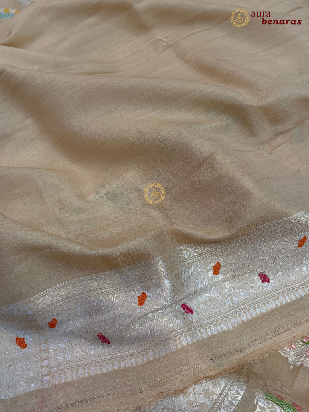  Beige Tussar Georgette Banarasi Saree with Tilfi Meenakari