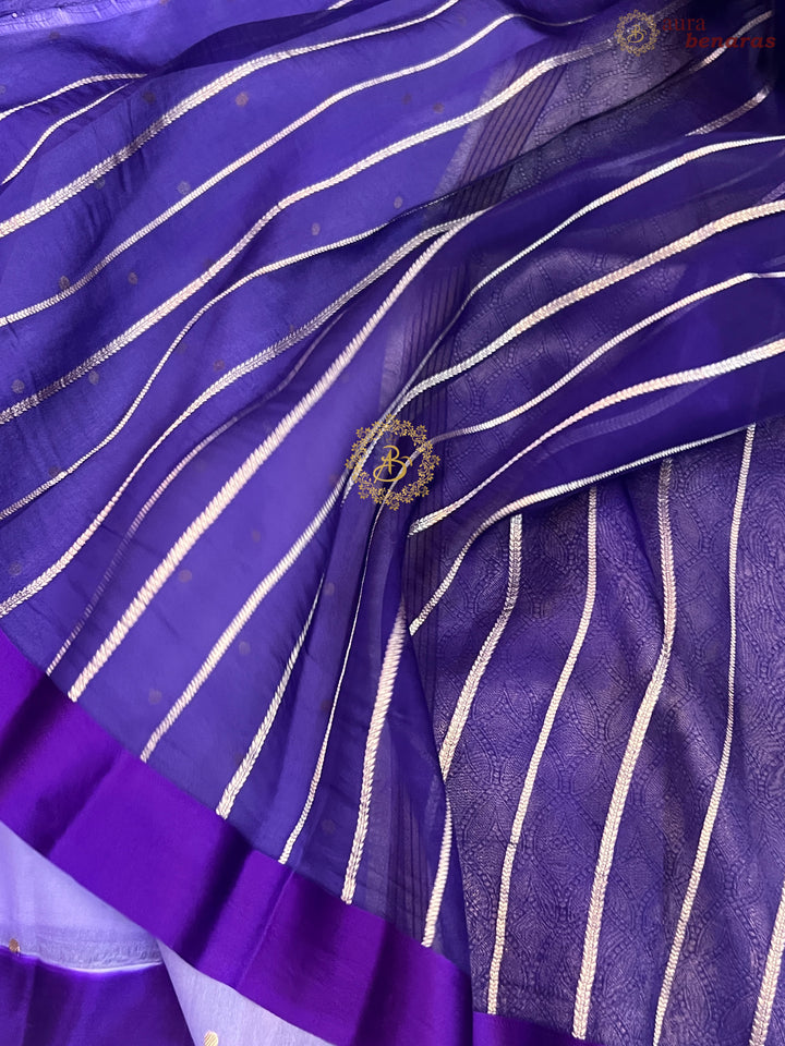 Lavender Pure Banarasi Handloom Kora Silk Saree with Kadhwa Buti & Mashru Border