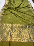 Mehendi Green  Banarasi Handloom Katan Silk Saree - Aura Benaras