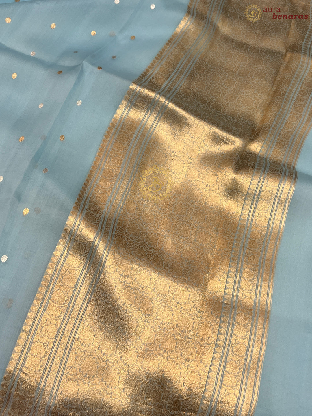 Teal Blue Pure Kora silk Handloom Banarasi Saree