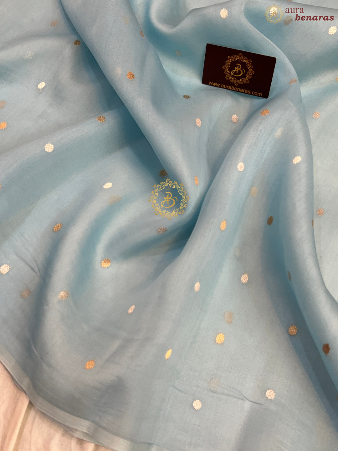 Teal Blue Pure Kora silk Handloom Banarasi Saree