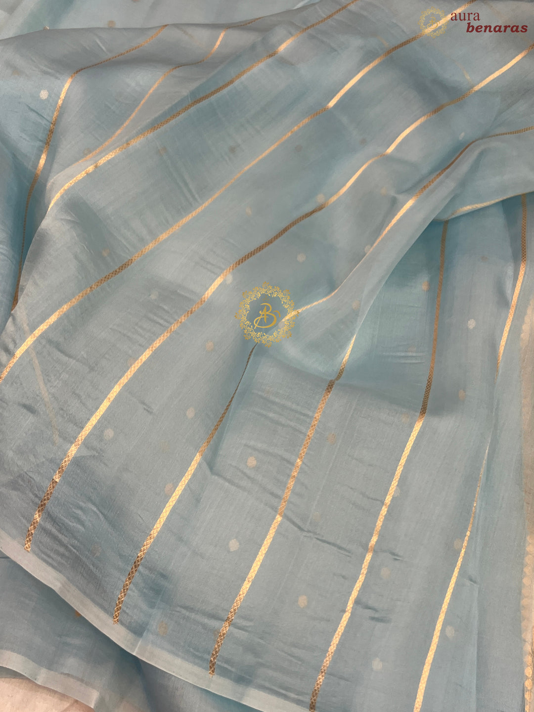 Teal Blue Pure Kora silk Handloom Banarasi Saree