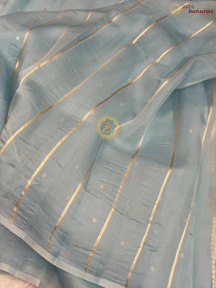 Teal Blue Pure Kora silk Handloom Banarasi Saree