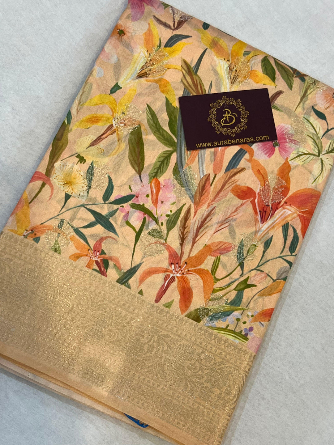 Peach Banarasi Handloom Chiniya Silk Saree - Aura Benaras