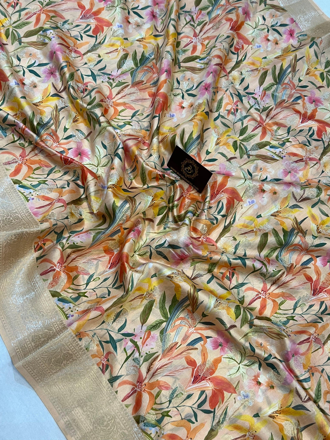 Peach Banarasi Handloom Chiniya Silk Saree - Aura Benaras