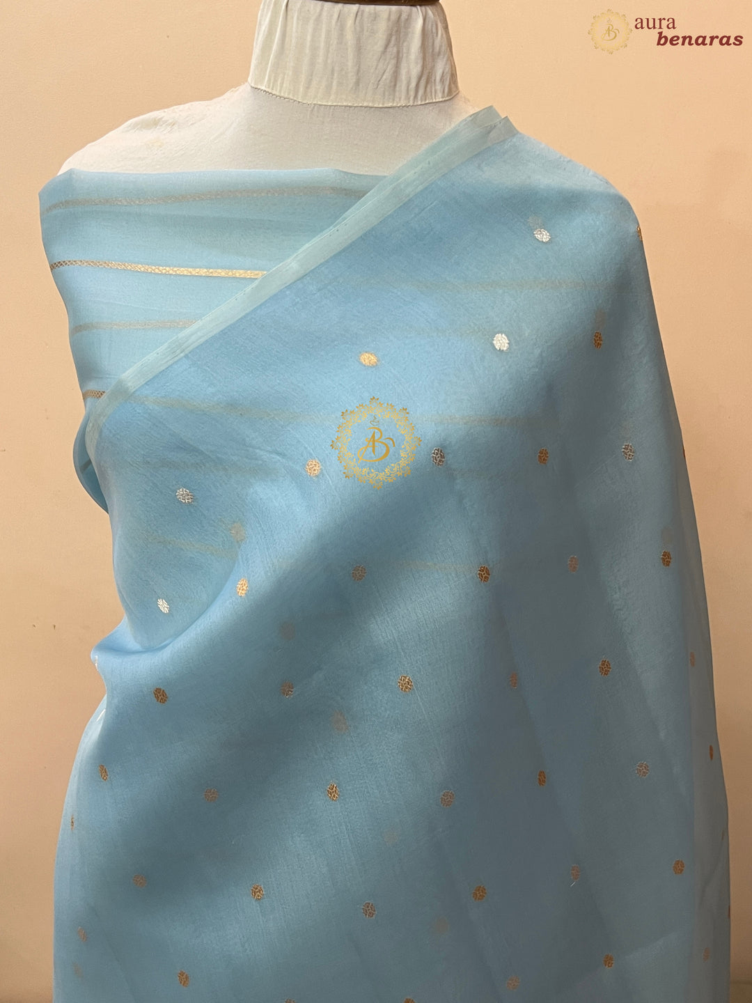 Teal Blue Pure Kora silk Handloom Banarasi Saree