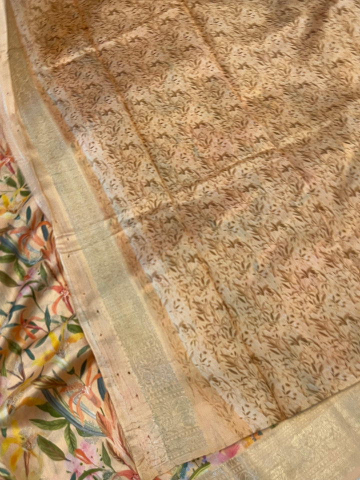 Peach Banarasi Handloom Chiniya Silk Saree - Aura Benaras