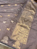 Grey Banarasi Handloom Katan Silk Saree - Aura Benaras