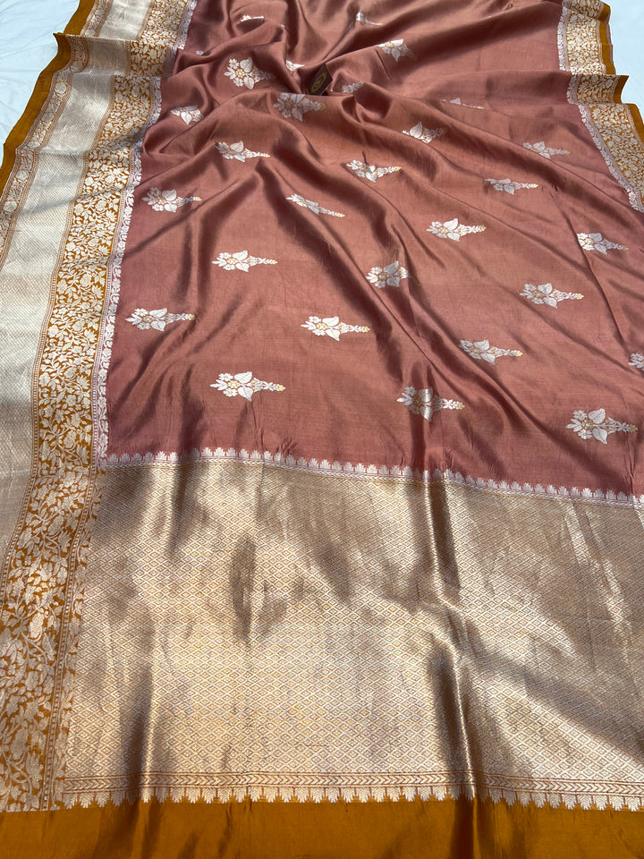 Rust Rose Pure Silk Handloom Banarasi Saree