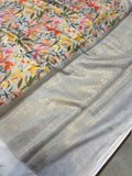 Light Grey Banarasi Handloom Chiniya Silk Saree
