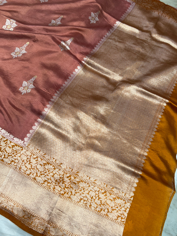 Rust Rose Pure Silk Handloom Banarasi Saree