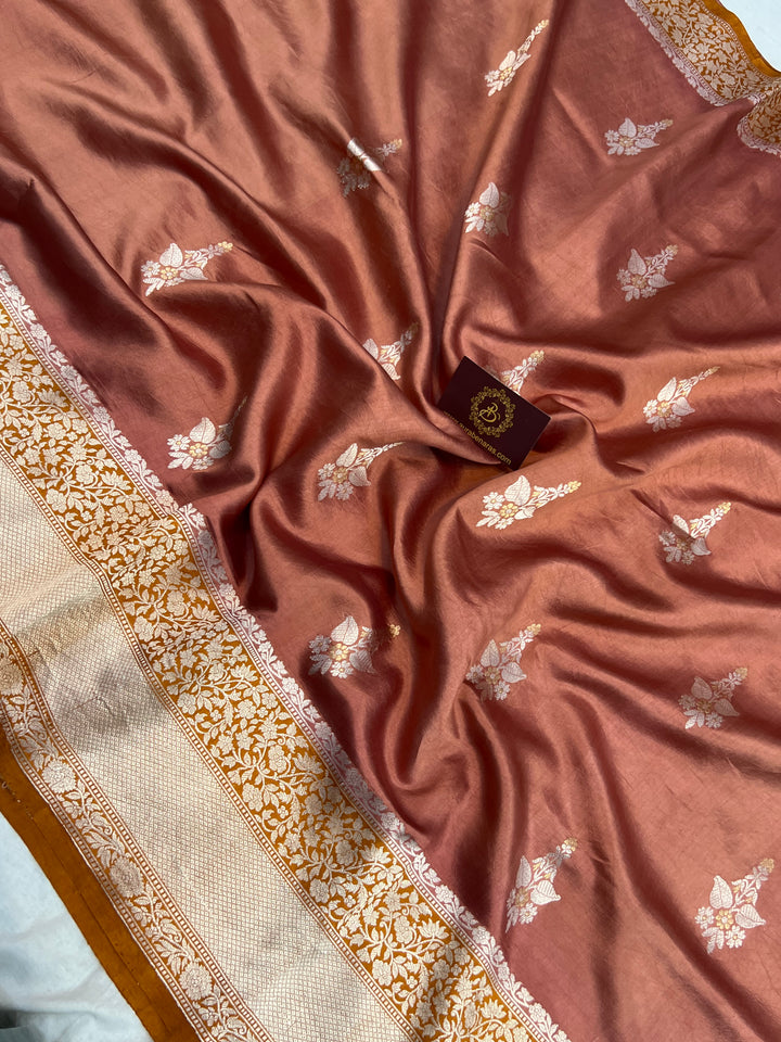 Rust Rose Pure Silk Handloom Banarasi Saree