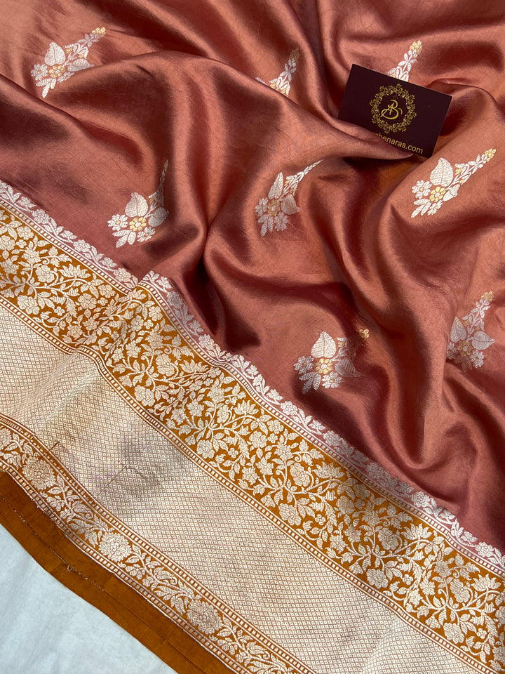 Rust Rose Pure Silk Handloom Banarasi Saree