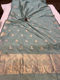 Sage Green Banarasi Handloom Katan Silk Saree - Aura Benaras