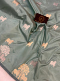 Sage Green Banarasi Handloom Katan Silk Saree - Aura Benaras