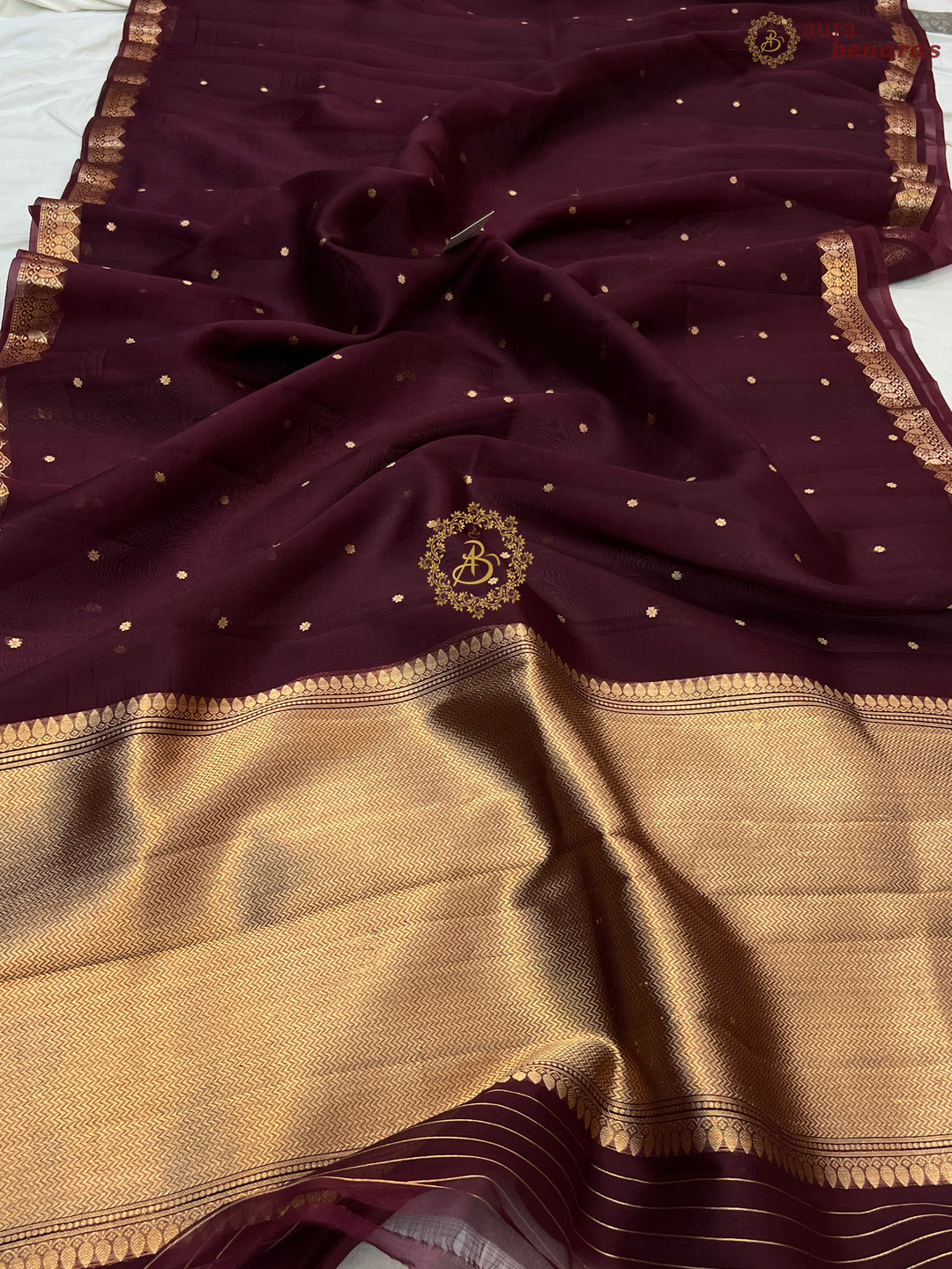 Maroon Pure Kora Silk Handloom Banarasi Saree