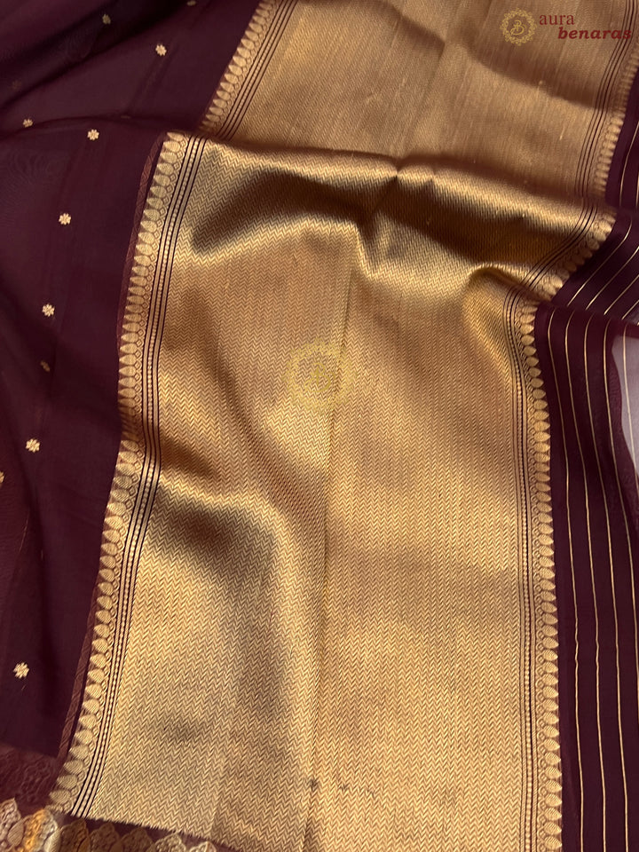 Maroon Pure Kora Silk Handloom Banarasi Saree