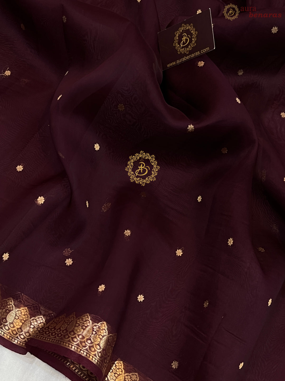 Maroon Pure Kora Silk Handloom Banarasi Saree