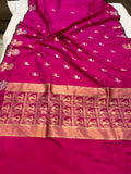 Rani Pink Banarasi Handloom Katan Silk Saree - Aura Benaras