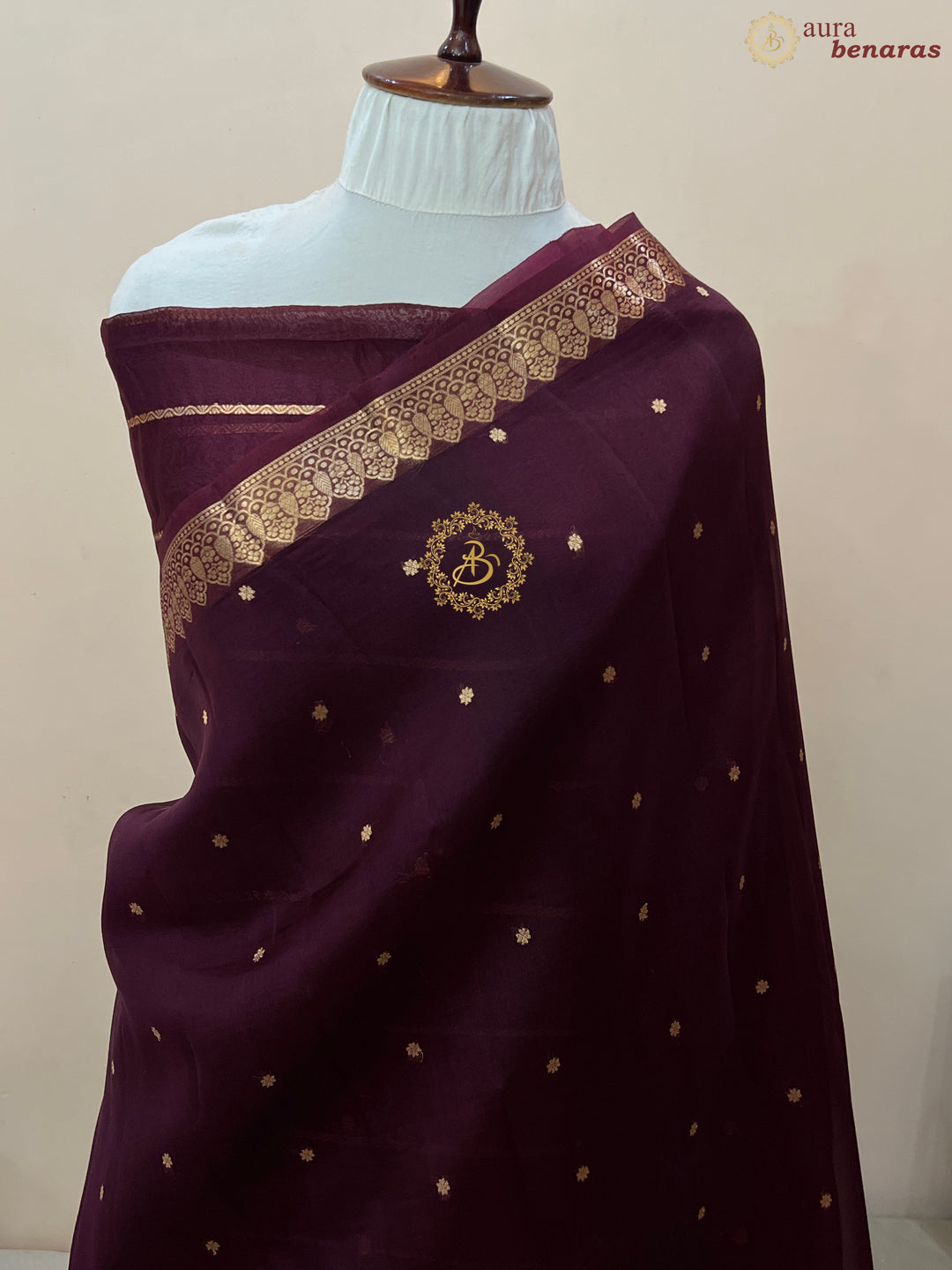 Maroon Pure Kora Silk Handloom Banarasi Saree