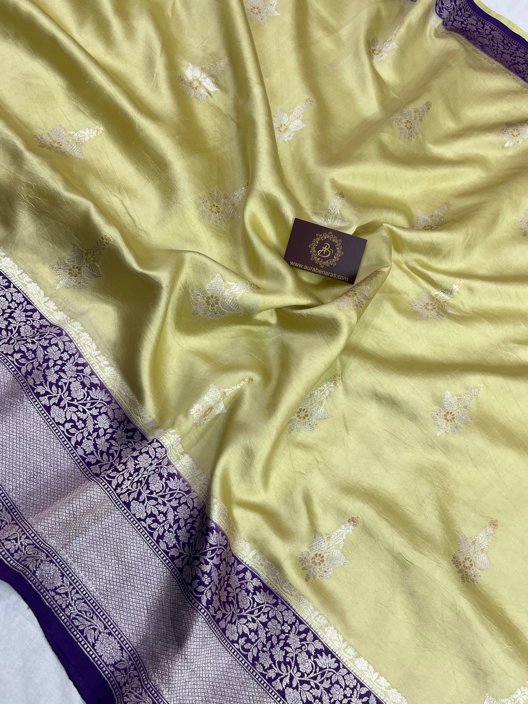 Creamish Yellow Pure Silk Banarasi Saree with Kadhwa Buti 