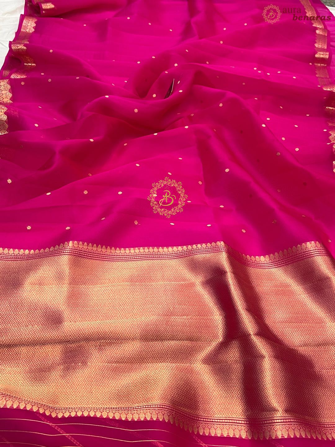 Rani Pink Pure Kora Silk Handloom Banarasi Saree