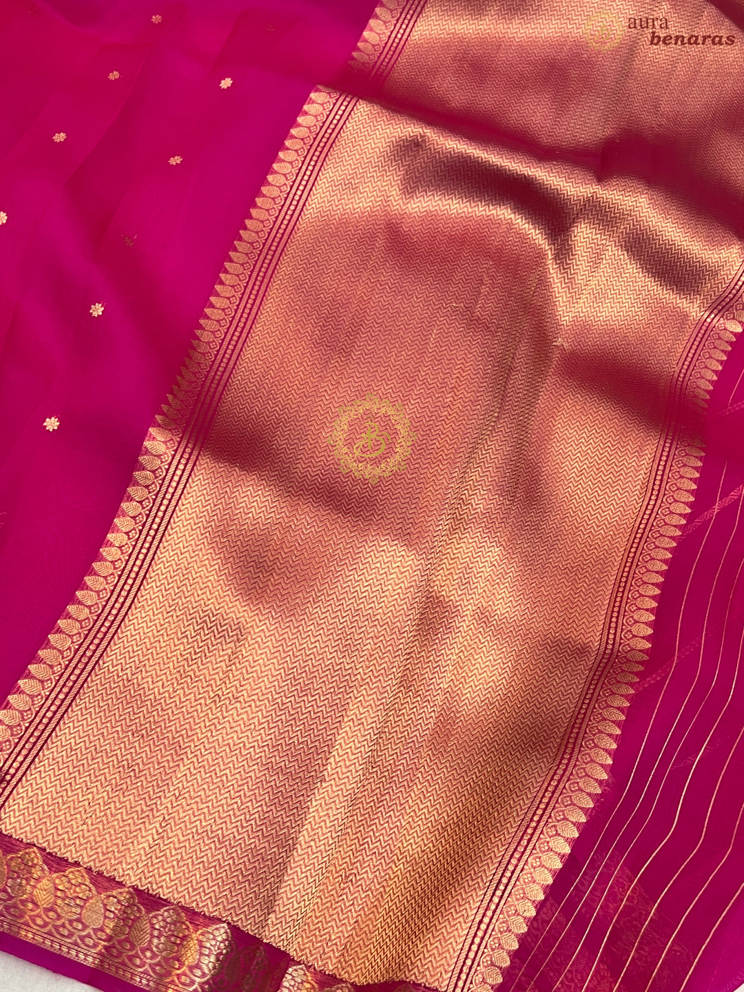 Rani Pink Pure Kora Silk Handloom Banarasi Saree