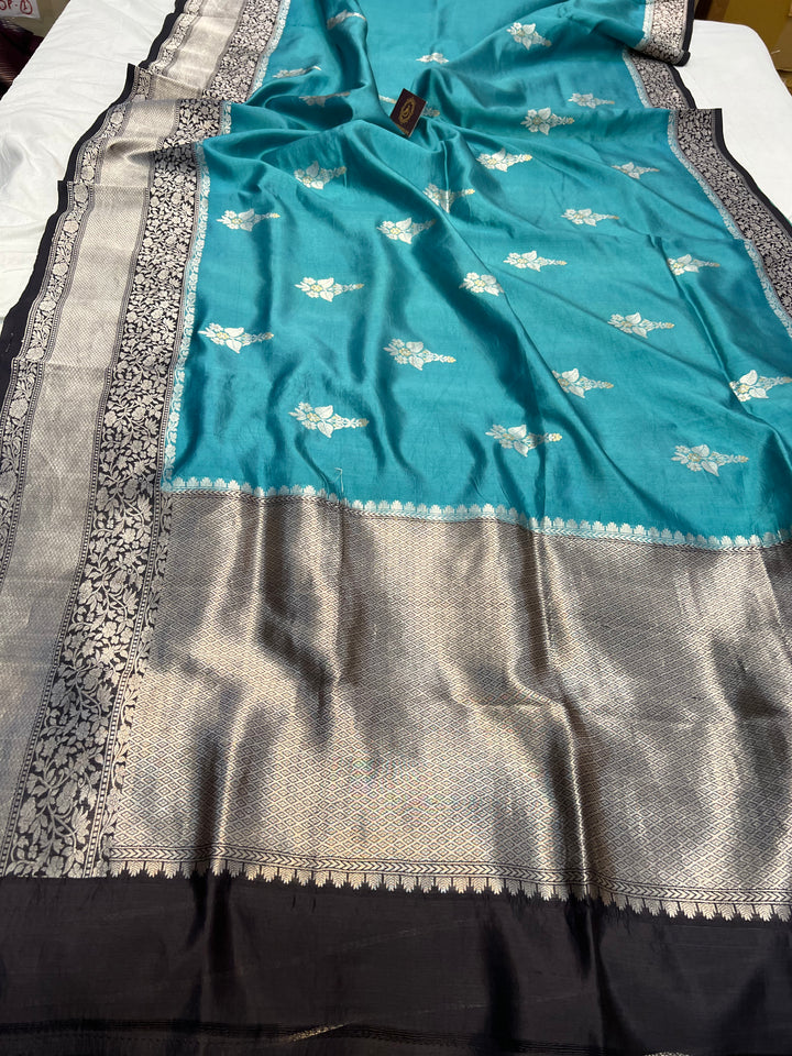 Teal Pure Silk Banarasi Saree with Kadhwa Buti 