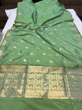 Pista Green Banarasi Handloom Katan Silk Saree - Aura Benaras