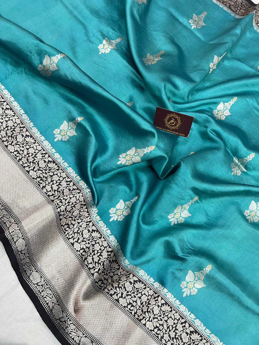 Teal Pure Silk Banarasi Saree with Kadhwa Buti 