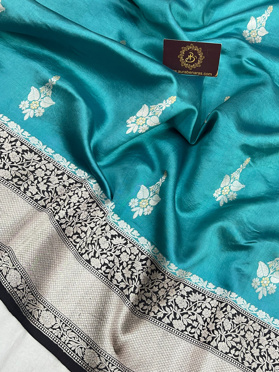 Teal Pure Silk Banarasi Saree with Kadhwa Buti 
