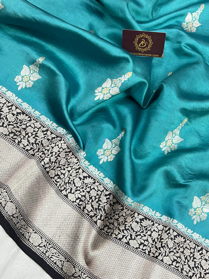 Teal Pure Silk Banarasi Saree with Kadhwa Buti 