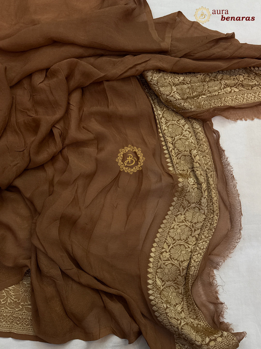 Beige Pure Banarasi Khaddi Georgette Saree | floral jaal