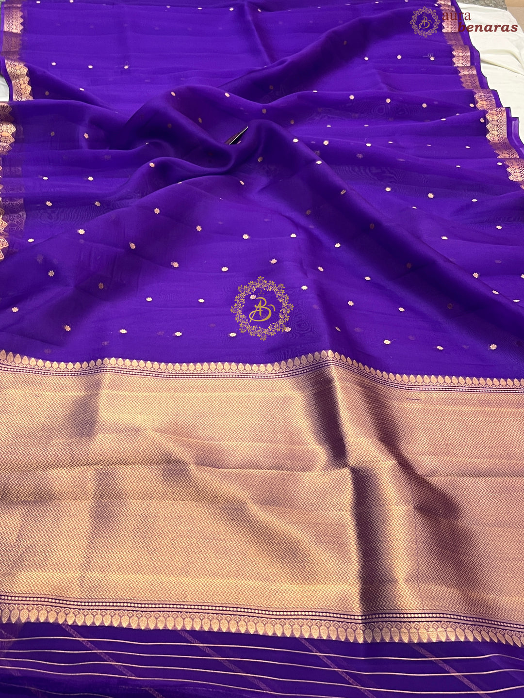 Purple Pure Kora Silk Handloom Banarasi Saree