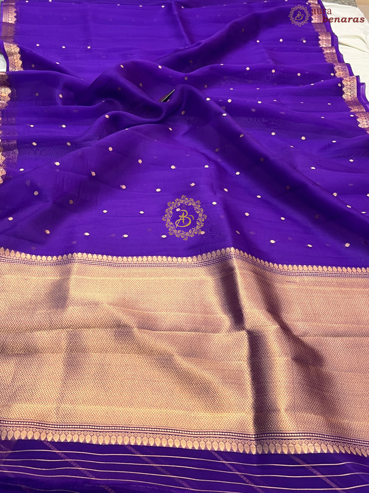 Purple Pure Kora Silk Handloom Banarasi Saree