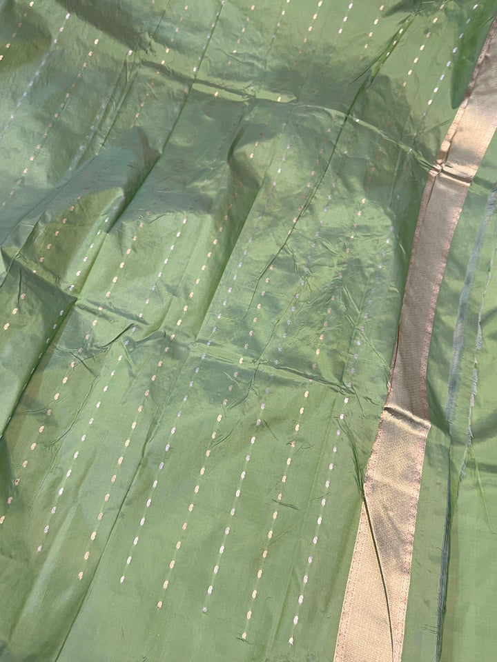 Pista Green Banarasi Handloom Katan Silk Saree - Aura Benaras