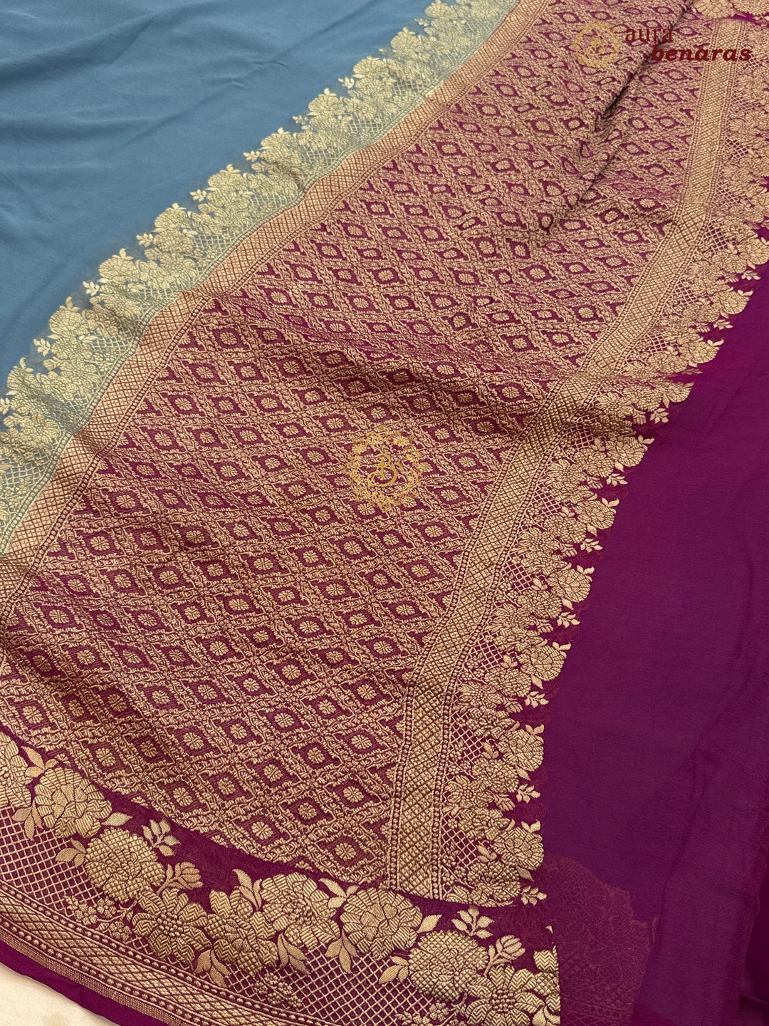 Blue Pure Banarasi Khaddi Georgette Saree | floral jaal