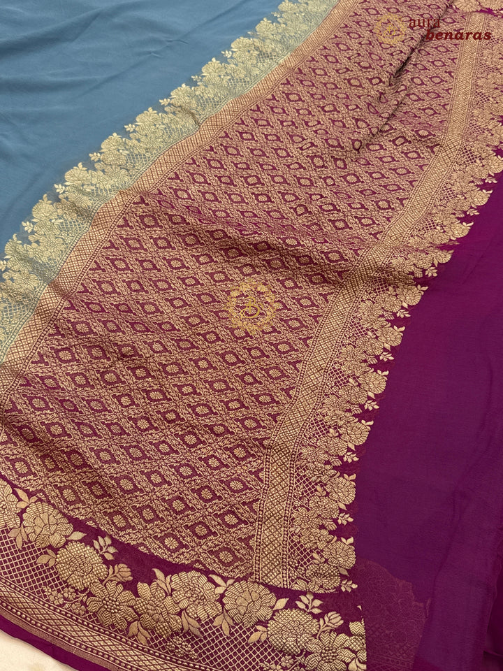 Blue Pure Banarasi Khaddi Georgette Saree | floral jaal